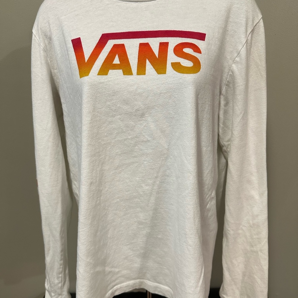 Vans White Long Sleeve with Red and Orange Logo